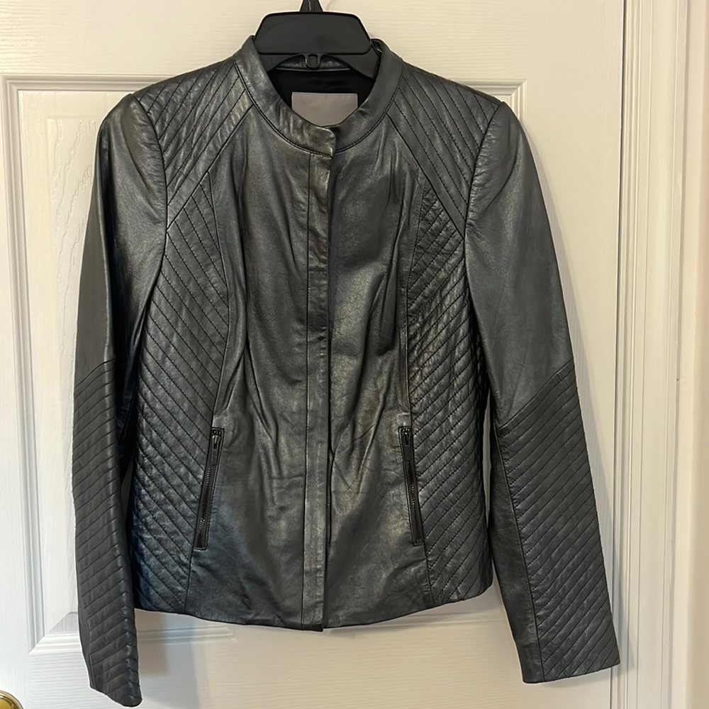 Classiques Entier 100% Leather Jacket in Gunmetal Metallic. Brand New